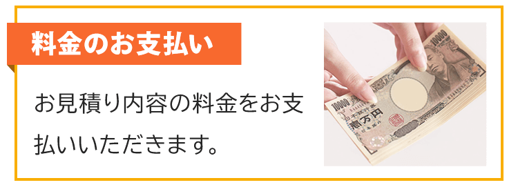 料金のお支払い。お見積り内容の料金をお支払いいただきます。
